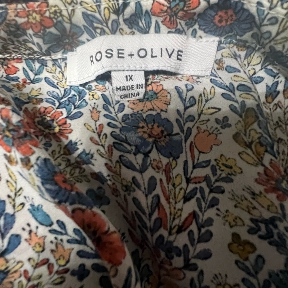 Rose & Olive Floral V-Neck Button Front Women’s Top in Cream Blue & Orange Print - Picture 6 of 10